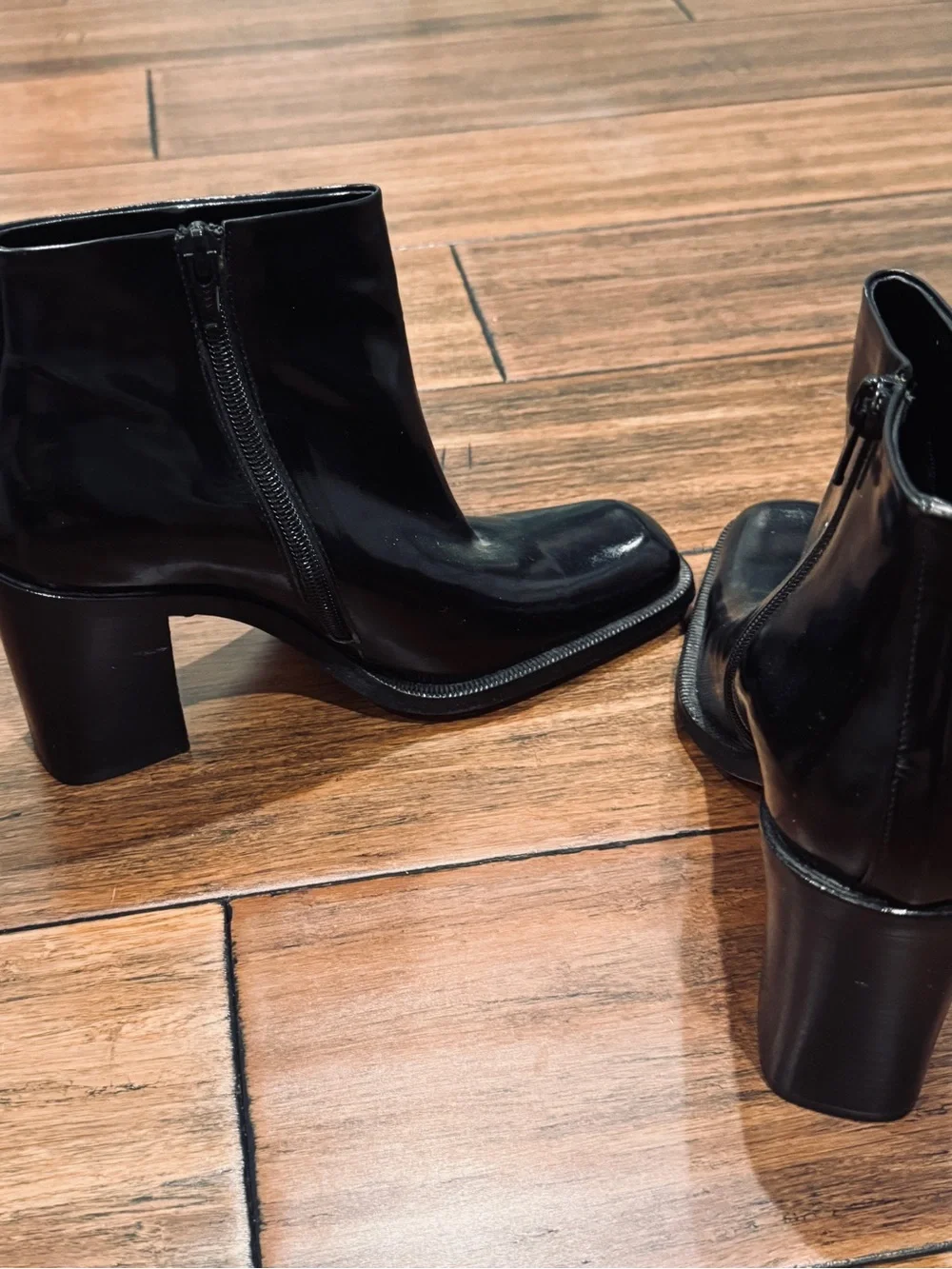 Via Spiga for Neiman Marcus Black Patent Square Toe Ankle Boot